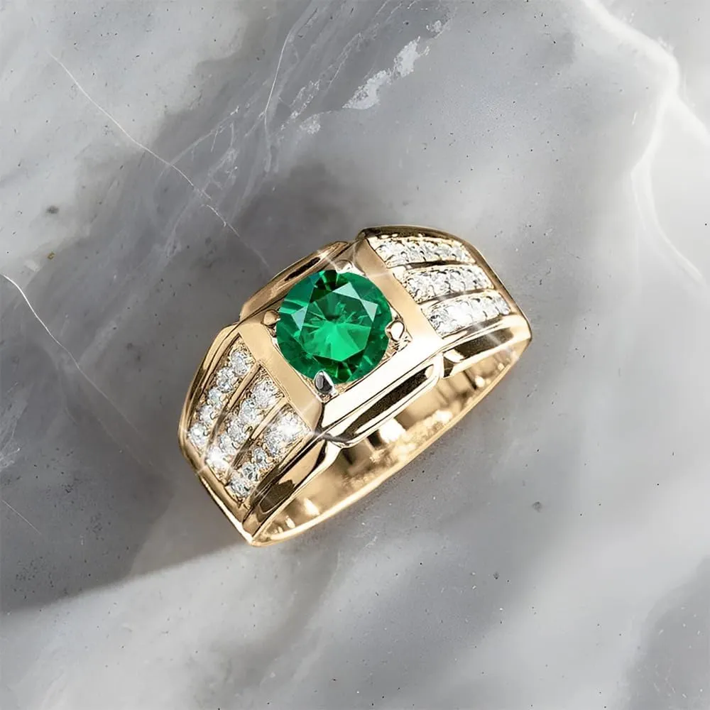 1CT Gemstone Men Ring with 0.5 cttw Real Diamond for Men in 10K 14K 18K Solid Gold Promise Rings (I2-I3 Clarity)