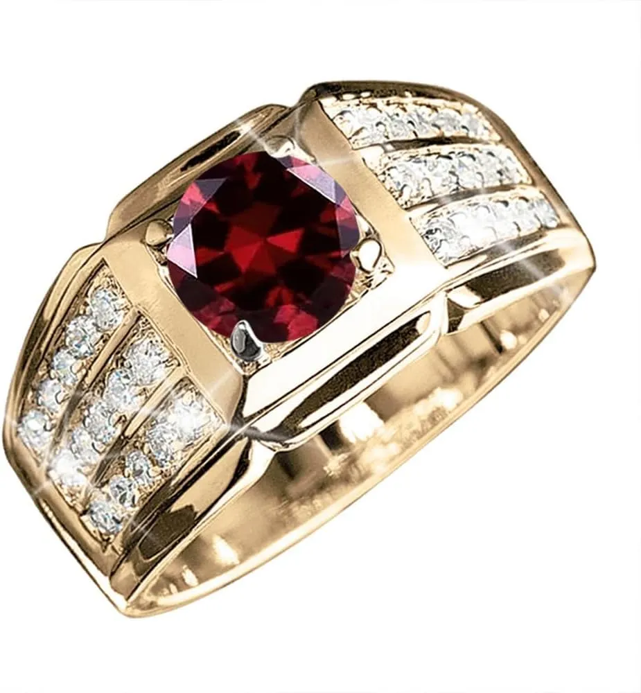 1CT Gemstone Men Ring with 0.5 cttw Real Diamond for Men in 10K 14K 18K Solid Gold Promise Rings (I2-I3 Clarity)