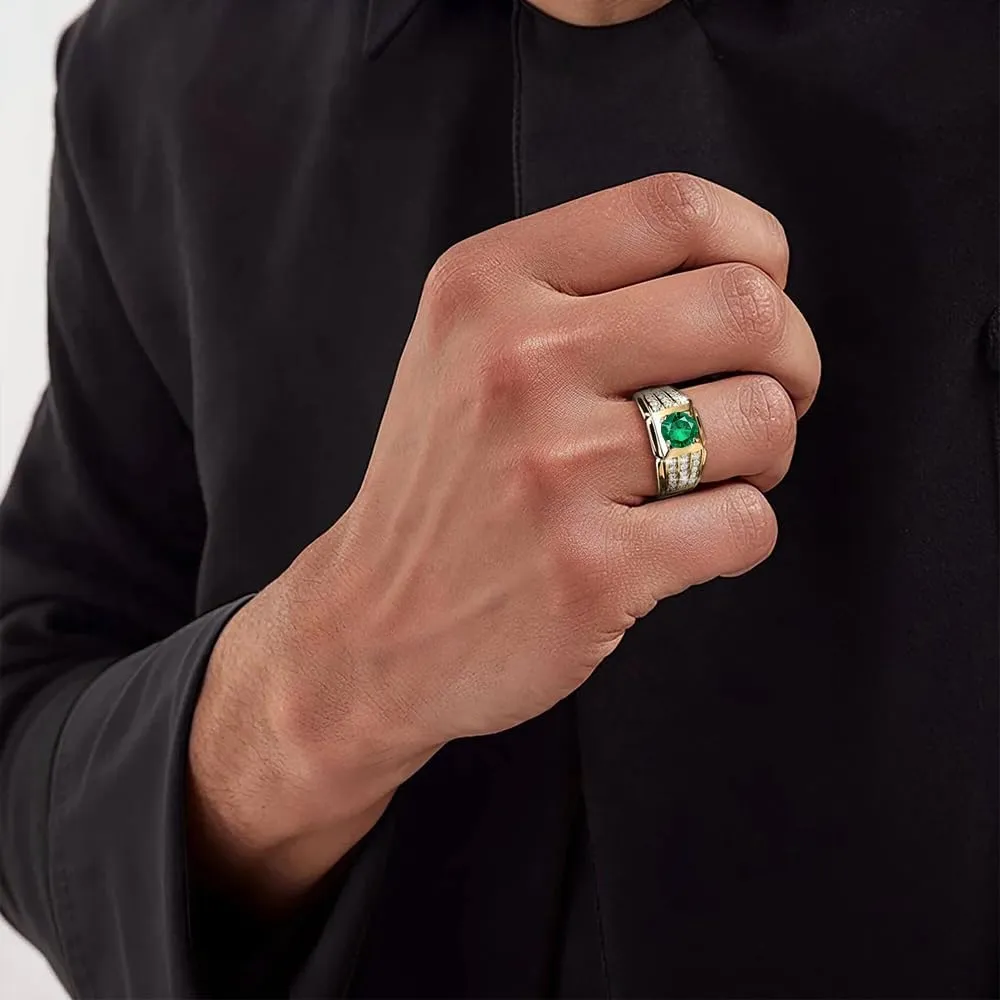 1CT Gemstone Men Ring with 0.5 cttw Real Diamond for Men in 10K 14K 18K Solid Gold Promise Rings (I2-I3 Clarity)