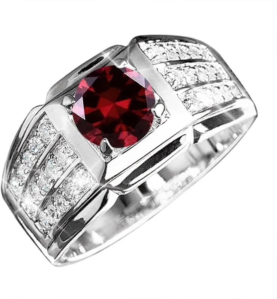 1CT Gemstone Men Ring with 0.5 cttw Real Diamond for Men in 10K 14K 18K Solid Gold Promise Rings (I2-I3 Clarity)