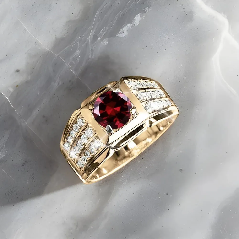 1CT Gemstone Men Ring with 0.5 cttw Real Diamond for Men in 10K 14K 18K Solid Gold Promise Rings (I2-I3 Clarity)