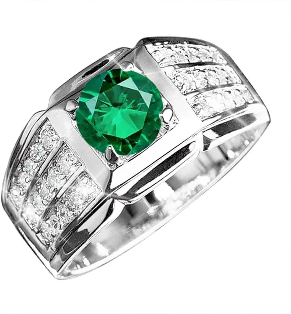 1CT Gemstone Men Ring with 0.5 cttw Real Diamond for Men in 10K 14K 18K Solid Gold Promise Rings (I2-I3 Clarity)