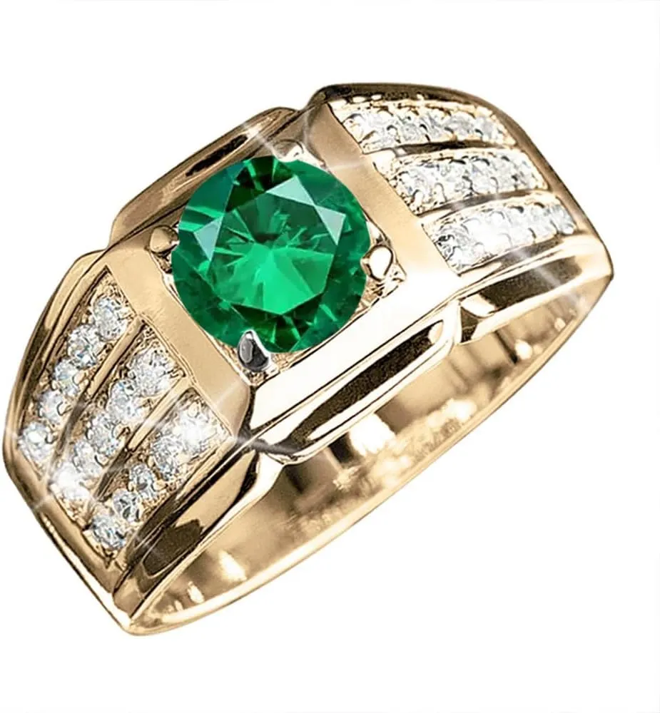 1CT Gemstone Men Ring with 0.5 cttw Real Diamond for Men in 10K 14K 18K Solid Gold Promise Rings (I2-I3 Clarity)