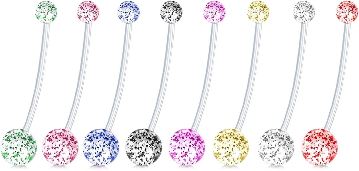 1PCS With White Sphere 1.6mm(14G) Navel Belly Studs Acrylic Belly Button Rings Body Piercing Barbells Piercing Jewelry Acrylic Transparent Plastic 38mm