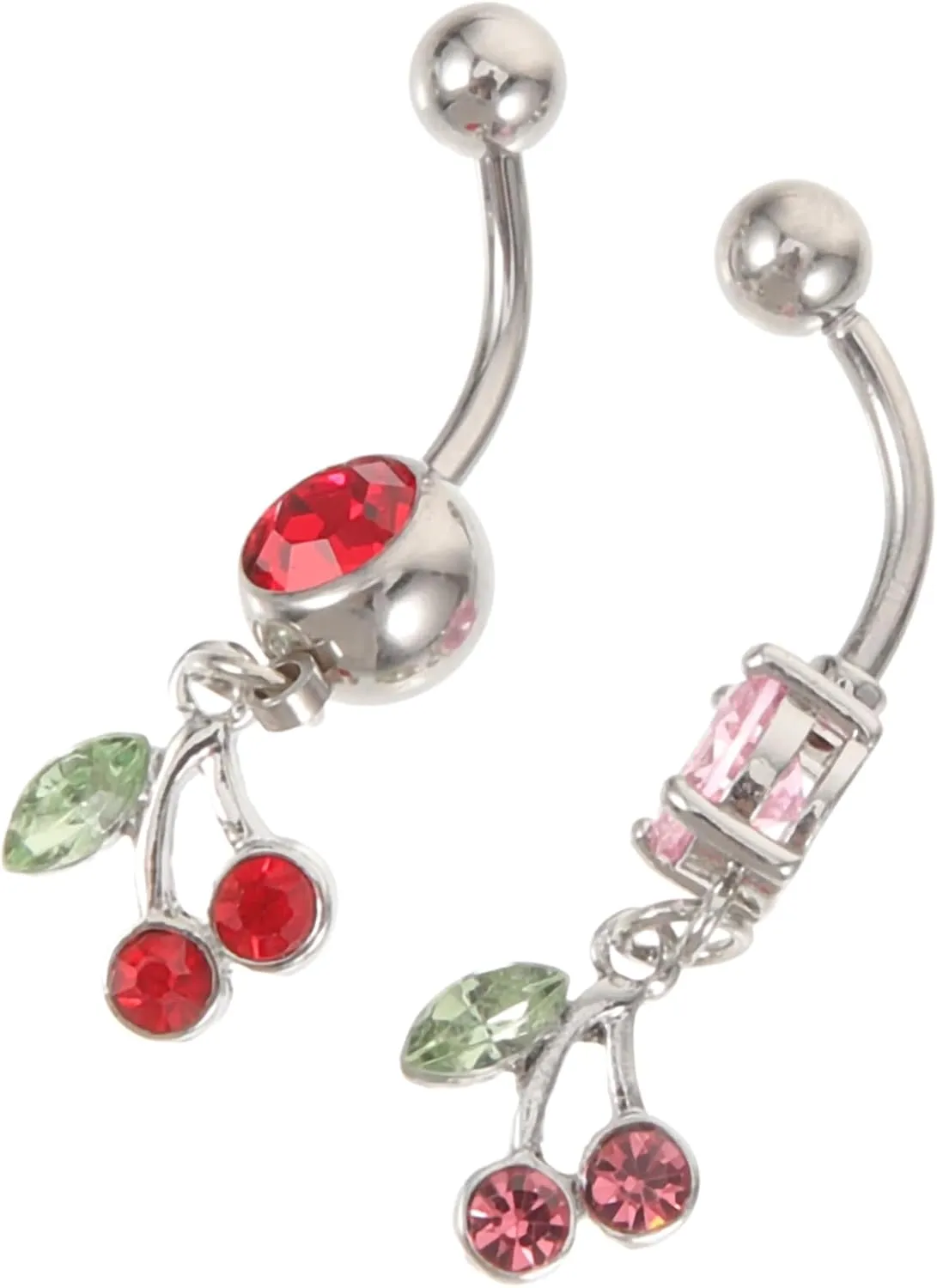 2Pcs Cherry Belly Button Rings Stainless Steel Navel Jewelry for Women Dangle Body Piercing Jewelry present for Birthdays Holidays and Special Occasions