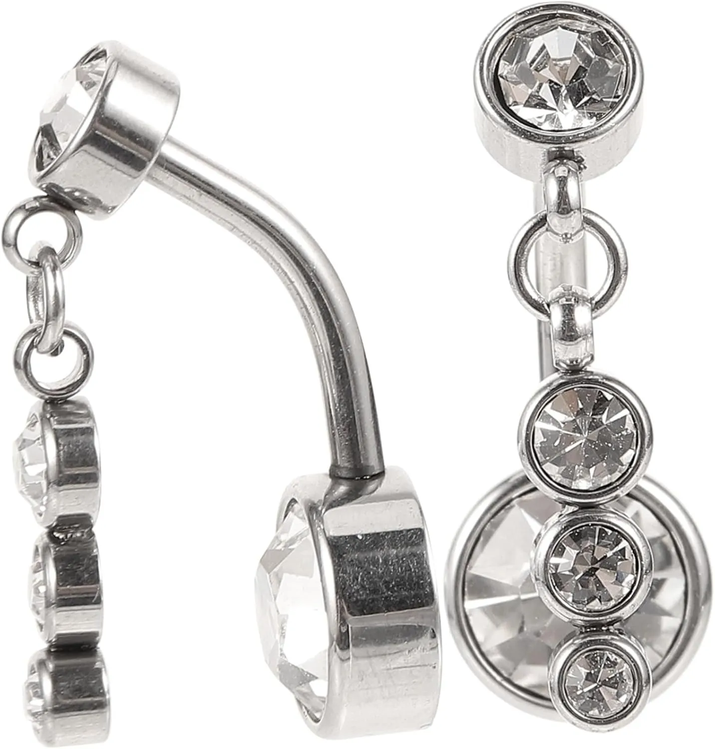 2Pcs Decorative Navel Rings with Rhinestone Dangle for Women Personalized Belly Button Piercing Jewelry Stylish Belly Button Rings
