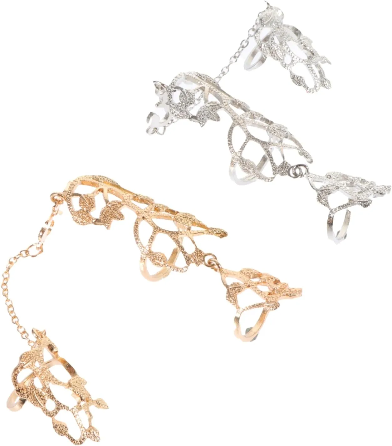 2pcs Flower Chain Ring Adjustable Finger Ring Punk Cuff Decor for Adult Festival Party