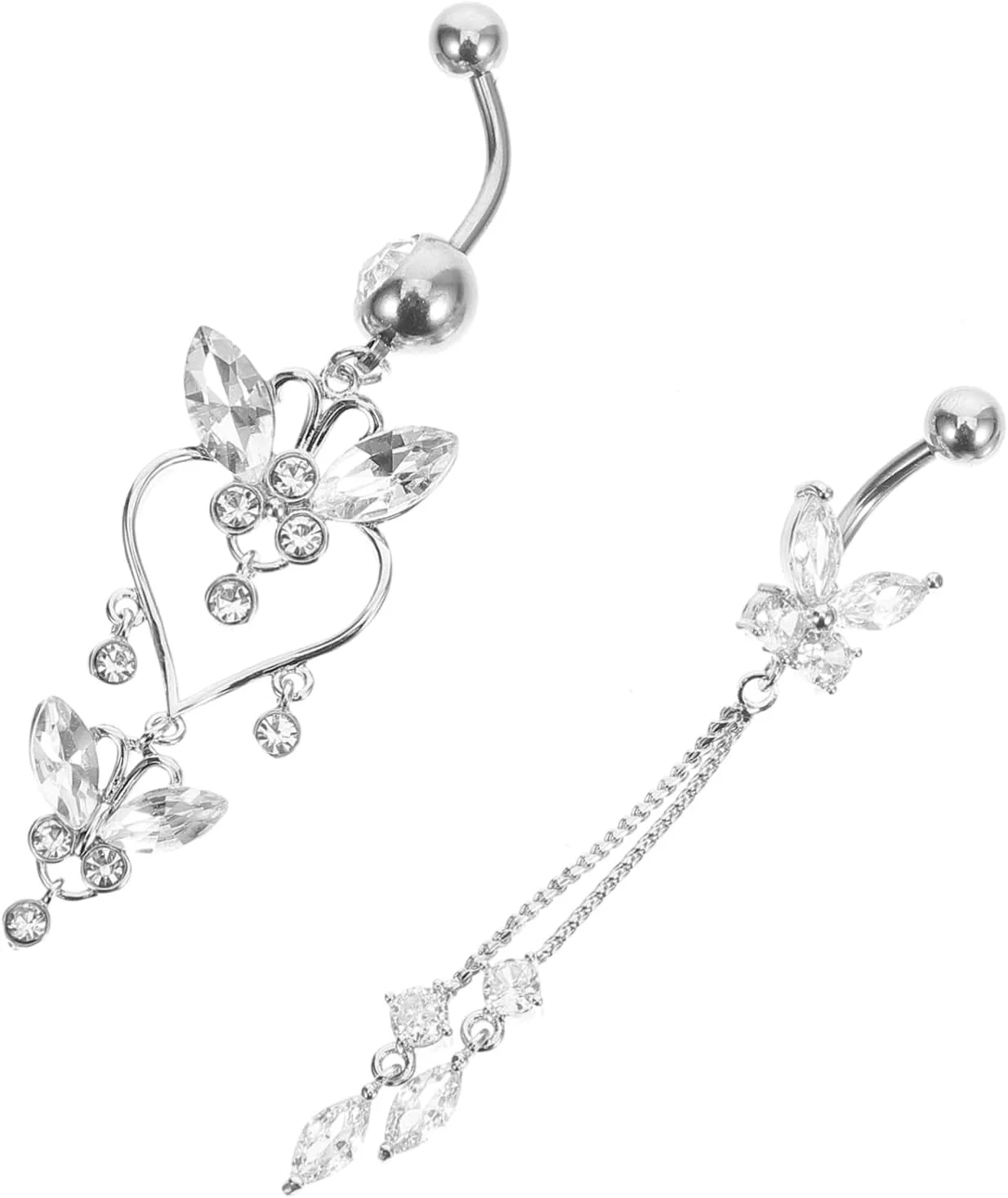 2pcs Zircon Dangle Belly Button Rings for Women Stylish Navel Jewelry for Pregnancy Belly Piercing Accessories Elegant Body Jewelry Set 2576 & 2574