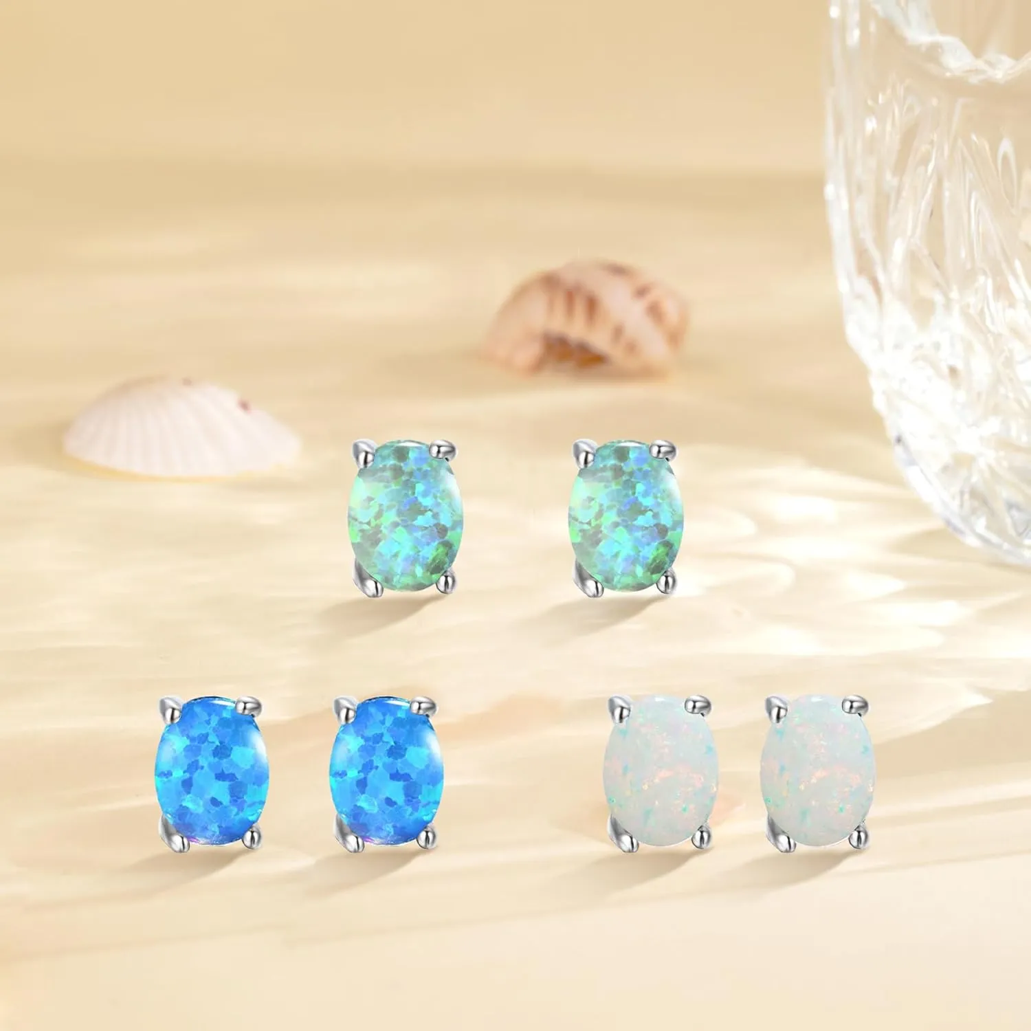 3 Pack Set Opal Stud Earrings for Women Hypoallergenic 18K Gold Plated Opal Earrings Jewelry for Mother's Day