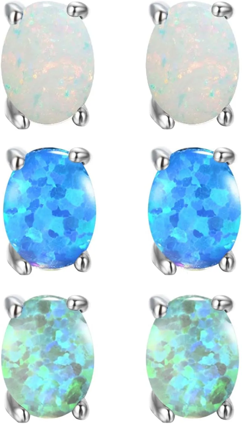 3 Pack Set Opal Stud Earrings for Women Hypoallergenic 18K Gold Plated Opal Earrings Jewelry for Mother's Day