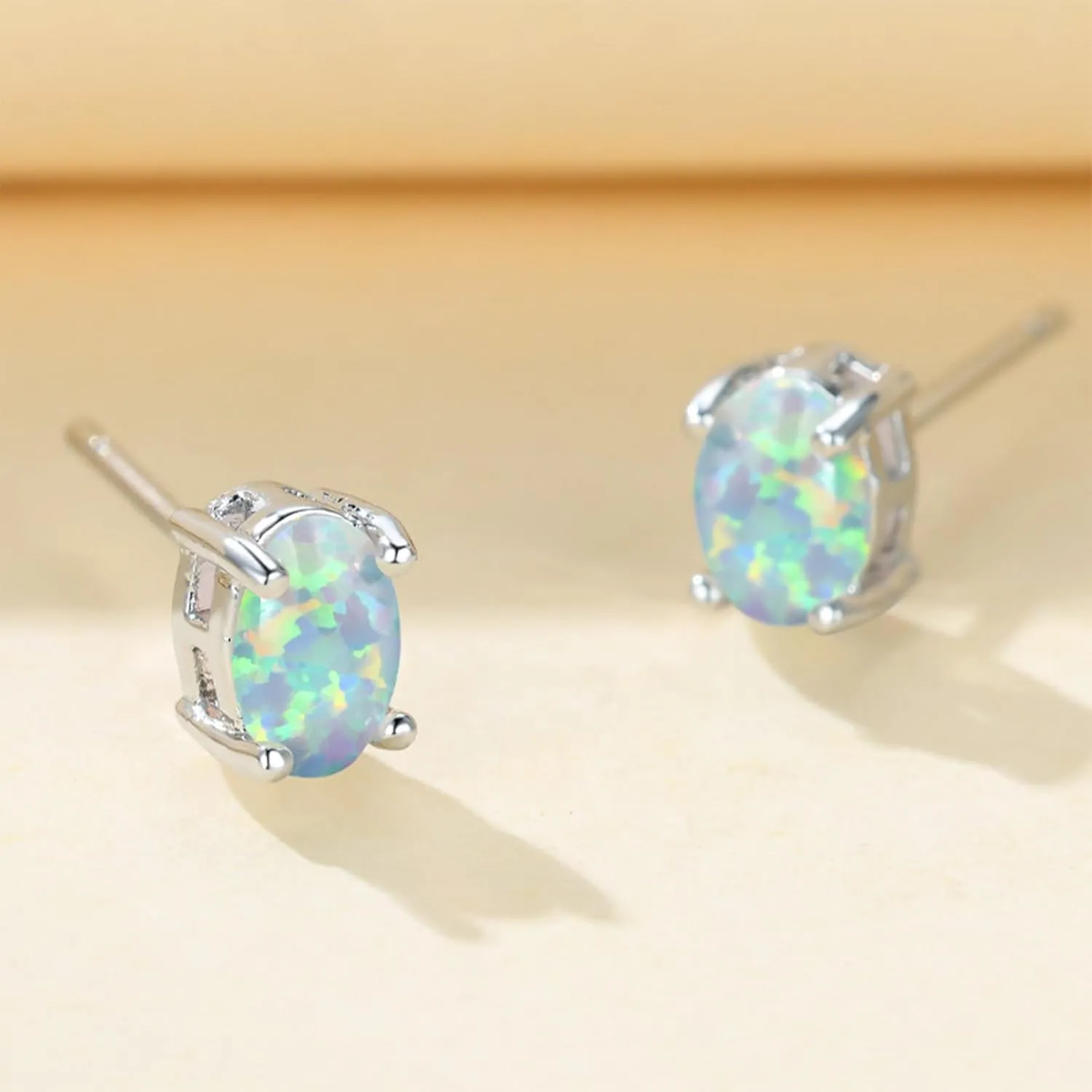 3 Pack Set Opal Stud Earrings for Women Hypoallergenic 18K Gold Plated Opal Earrings Jewelry for Mother's Day