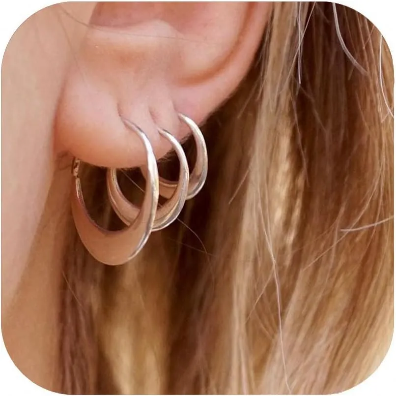 3 Pairs Gold Hoop Earrings for Women Earring Stacks Gold Silver Hoop Earring Sets for Multiple Piercing Hypoallergenic Dainty 14k Gold Plated Small Hoops Huggie Earrings Trendy Womens Jewelry Gifts