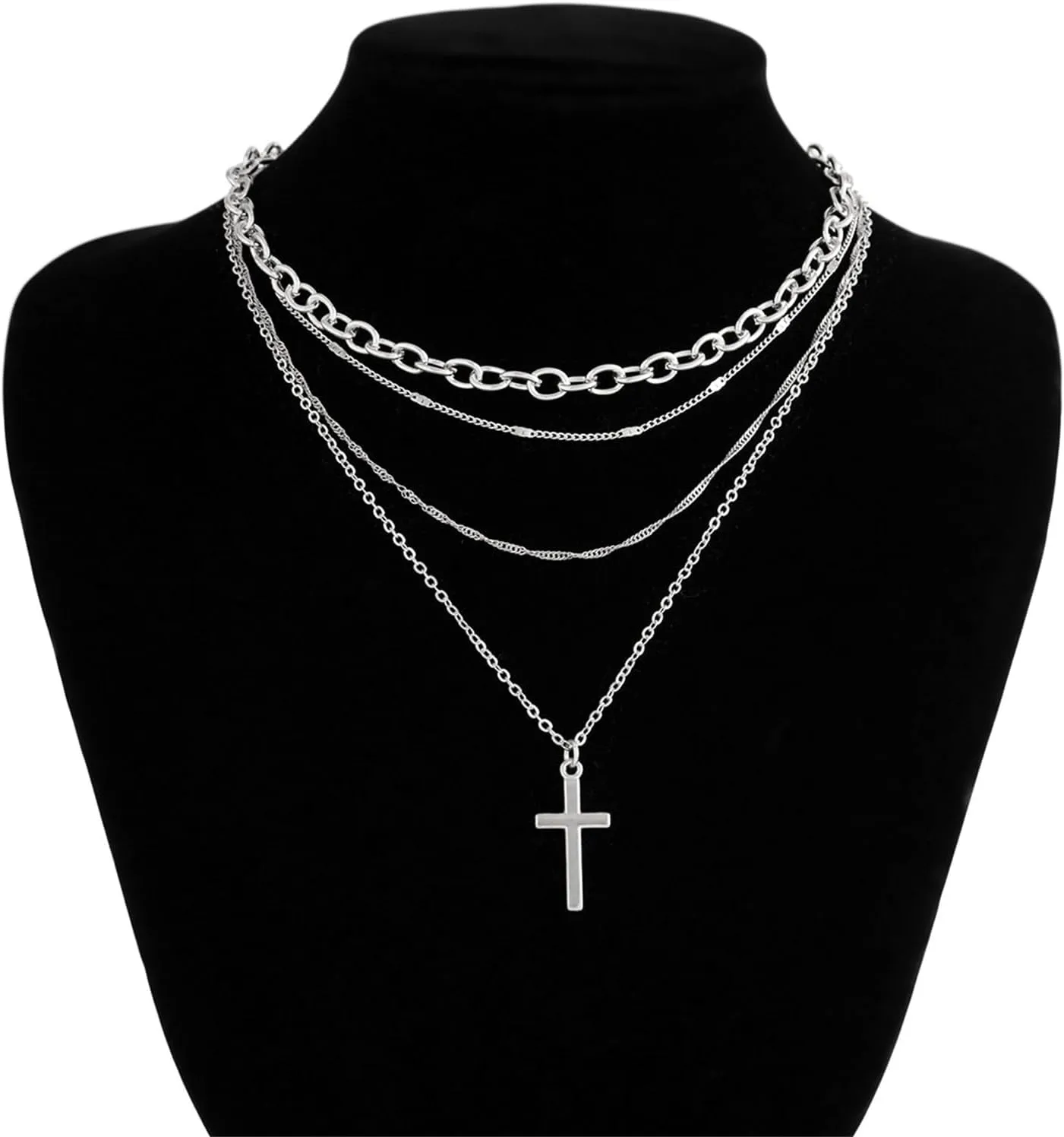 3Pcs Dainty Layered Gold Necklaces for Women,Vintage Punk Cross Pendant Necklace Gold Silver Stackable Cross Choker Sparkly Zircon Necklaces Jewelry