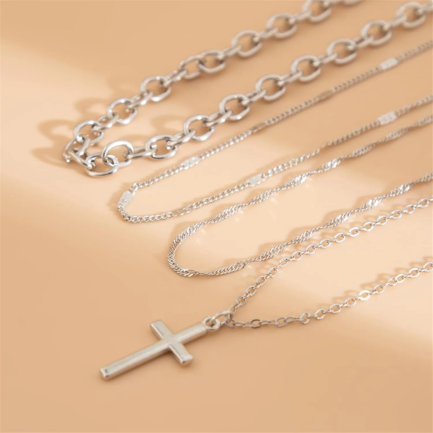 3Pcs Dainty Layered Gold Necklaces for Women,Vintage Punk Cross Pendant Necklace Gold Silver Stackable Cross Choker Sparkly Zircon Necklaces Jewelry
