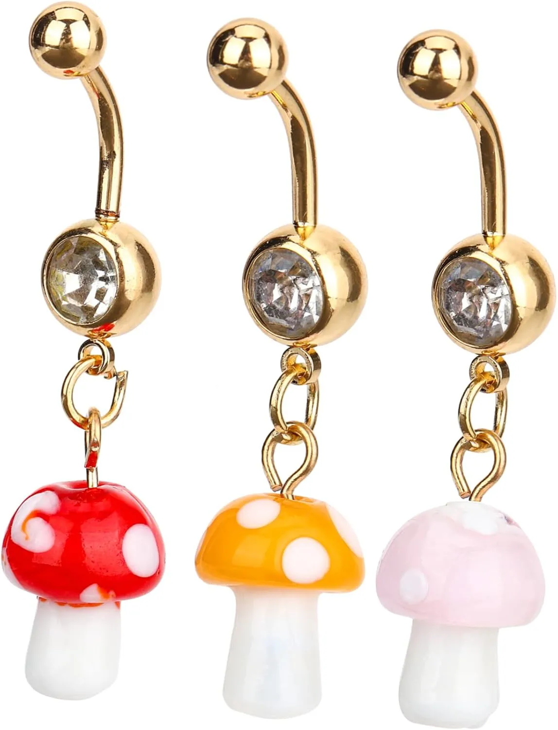 3Pcs Mushroom Belly Rings Comfortable Navel Piercing Jewelry Vibrant Belly Button Nails for Any Outfit Durable Design with Long Lasting Plating