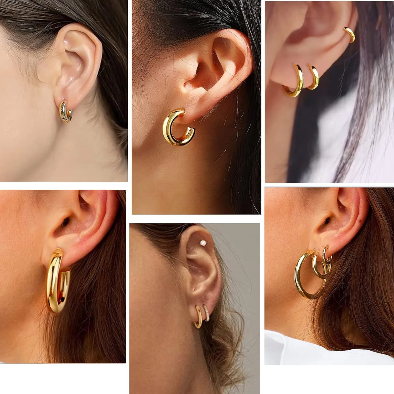 4/9 Pairs Chunky Gold Waterdrop Hoop Earrings Hypoallergenic 14K Gold Hoops Earrings Thick Teardrop Earrings U shape Huggie earrings Set for women