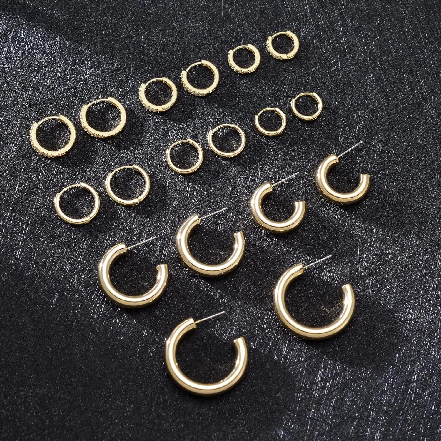 4/9 Pairs Chunky Gold Waterdrop Hoop Earrings Hypoallergenic 14K Gold Hoops Earrings Thick Teardrop Earrings U shape Huggie earrings Set for women