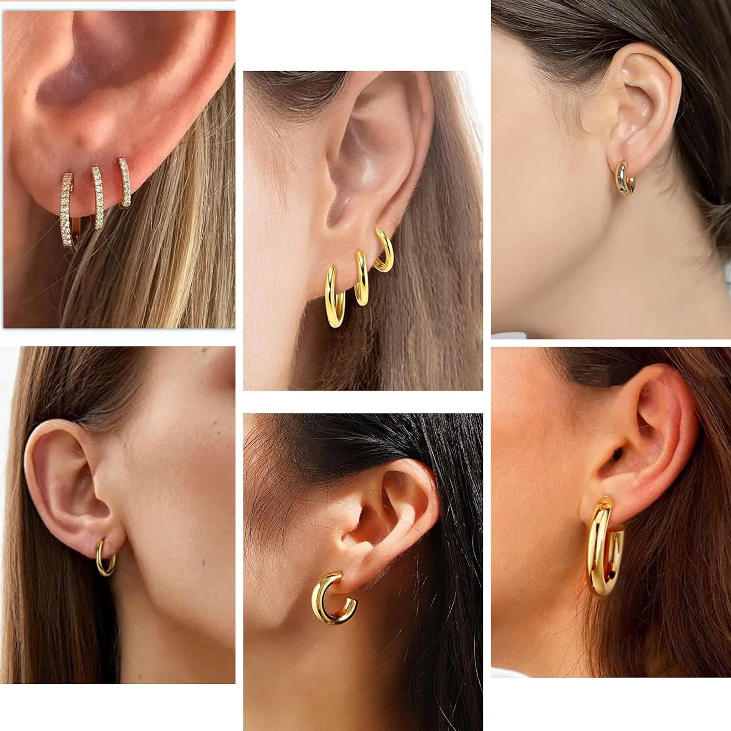 4/9 Pairs Chunky Gold Waterdrop Hoop Earrings Hypoallergenic 14K Gold Hoops Earrings Thick Teardrop Earrings U shape Huggie earrings Set for women