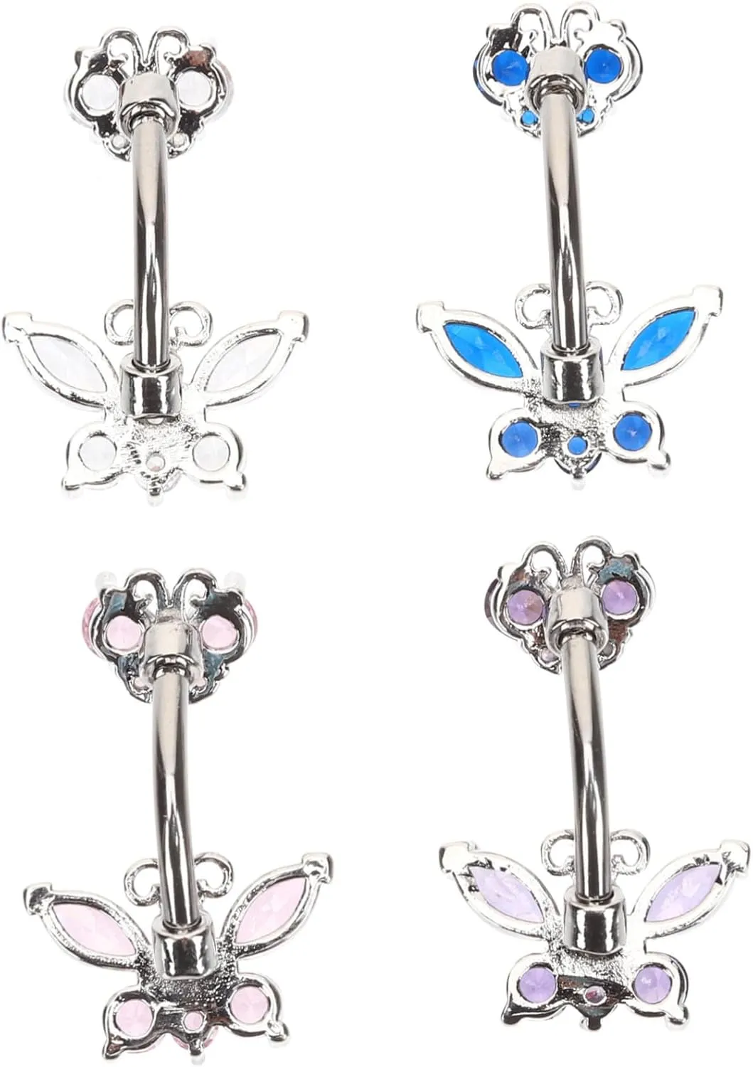 4pcs Zircon Butterfly Navel Rings Button Hoop Jewelry Stainless Steel Belly Rings for Women