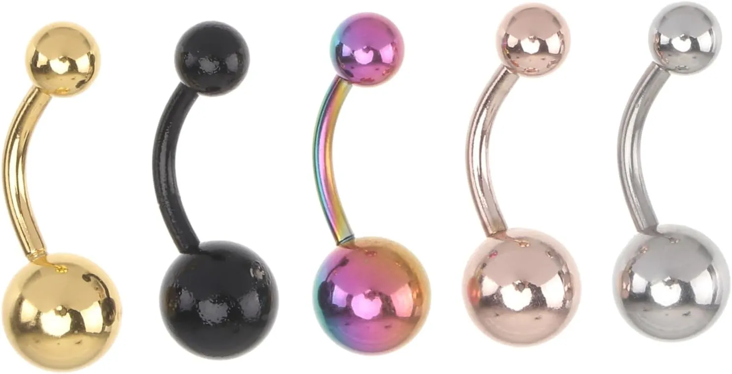 5pcs Round Ball Belly Rings Decorative Navel Jewelry for Women Premium Unique Chic Design for Parties Festivals Stylish Navel Studs Rainbow