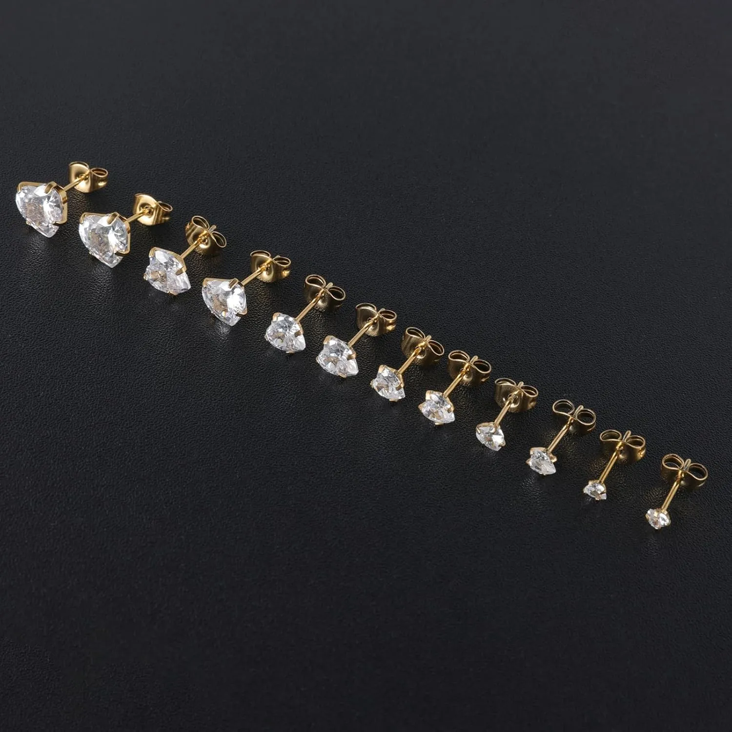6 Pairs Surgical Stainless Steel Screw back Stud Earrings, 18K Gold Plated Heart Star Square Princess Cut Round Cubic Zirconia CZ Stud Earrings Set