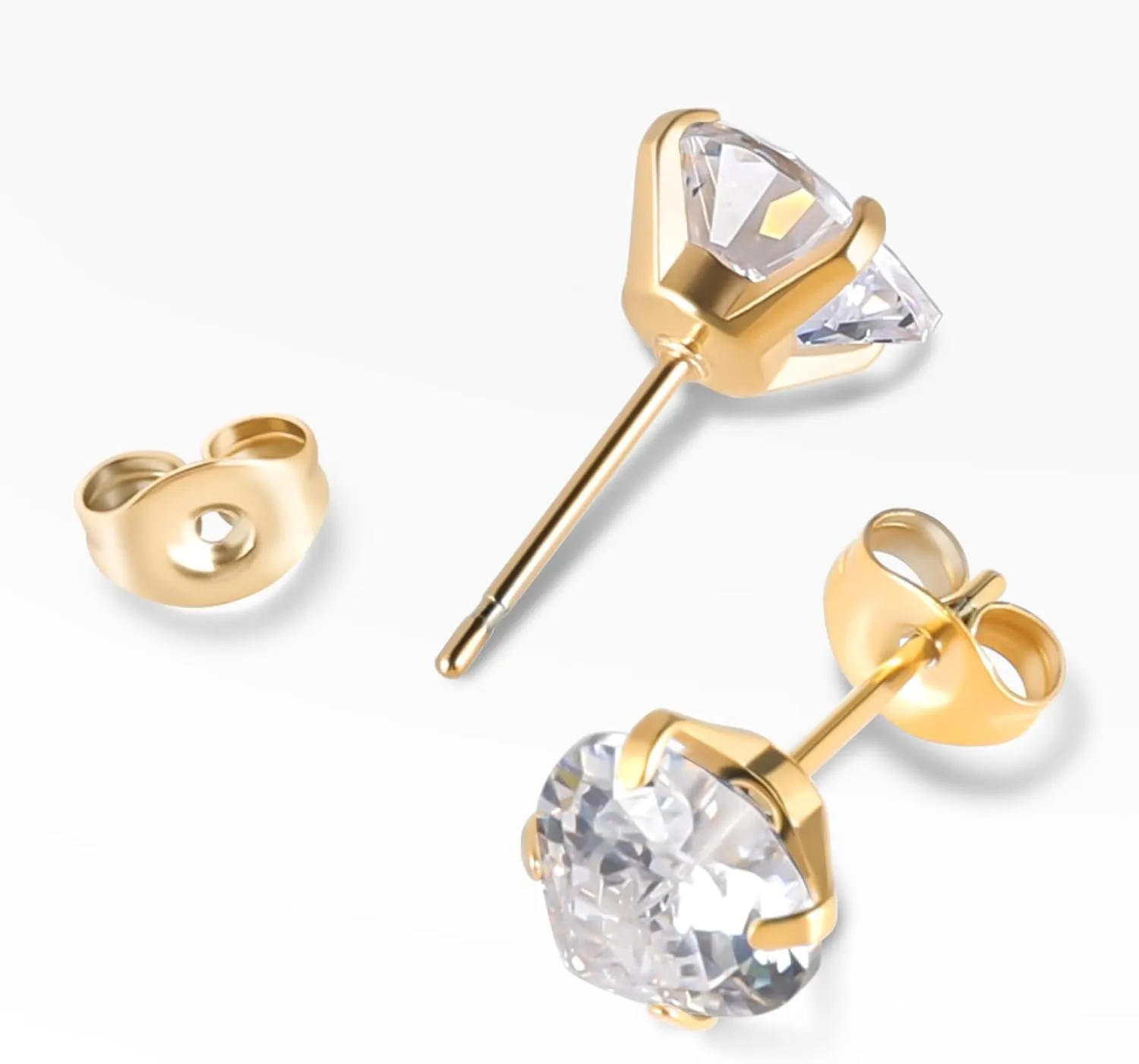 6 Pairs Surgical Stainless Steel Screw back Stud Earrings, 18K Gold Plated Heart Star Square Princess Cut Round Cubic Zirconia CZ Stud Earrings Set