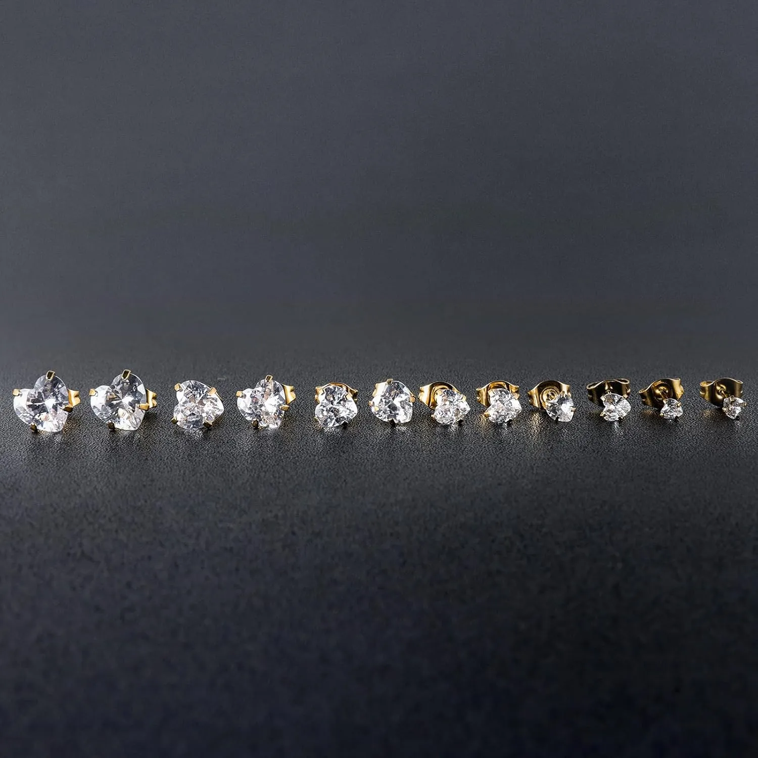 6 Pairs Surgical Stainless Steel Screw back Stud Earrings, 18K Gold Plated Heart Star Square Princess Cut Round Cubic Zirconia CZ Stud Earrings Set
