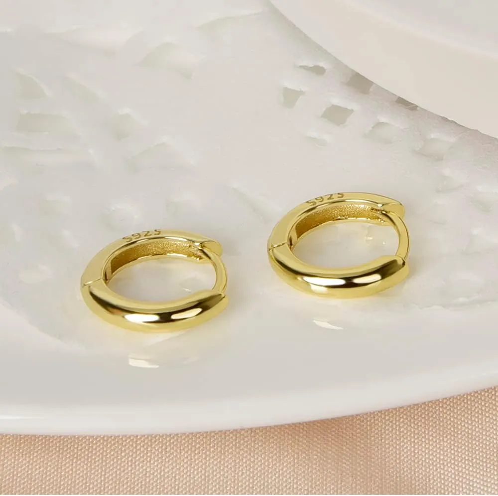 6mm 8mm 10mm 14mm Huggie Hoop Earrings 925 Sterling Silver 18k Gold Plated 2.2mm Cartilage Hinged Tiny Mini - Medium Huggy Hoop Earrings