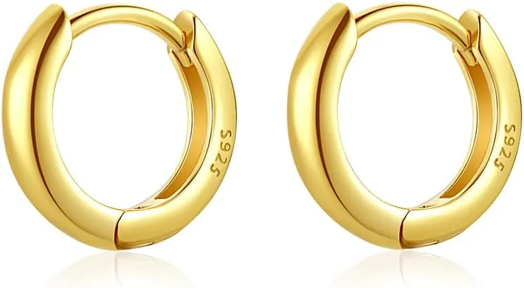 6mm 8mm 10mm 14mm Huggie Hoop Earrings 925 Sterling Silver 18k Gold Plated 2.2mm Cartilage Hinged Tiny Mini - Medium Huggy Hoop Earrings