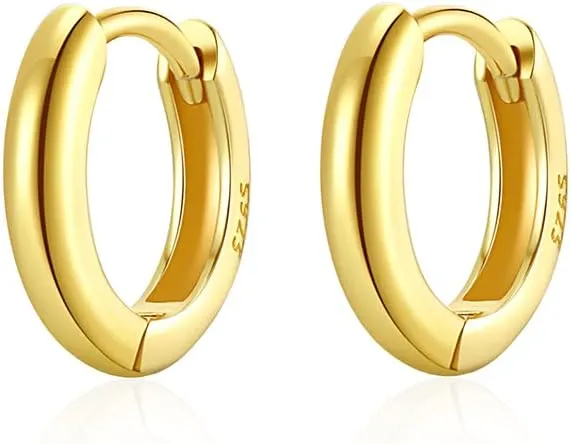 6mm 8mm 10mm 14mm Huggie Hoop Earrings 925 Sterling Silver 18k Gold Plated 2.2mm Cartilage Hinged Tiny Mini - Medium Huggy Hoop Earrings
