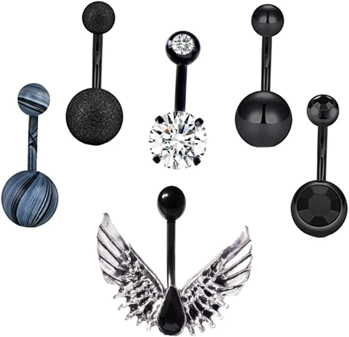 6Pcs Belly Button Rings Body Piercing Jewelry Wing Shaped Navel Ring Comfortable Durable Piercing Decor for All Occasions Creative Design with Lasting Luster