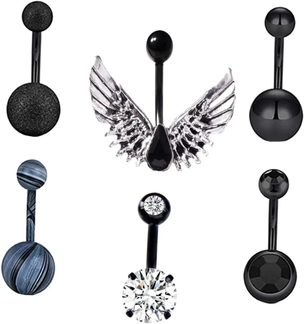 6Pcs Belly Button Rings Creative Body Piercing Jewelry Stylish Wing Shape Design Durable and Comfortable Wear for All Occasions
