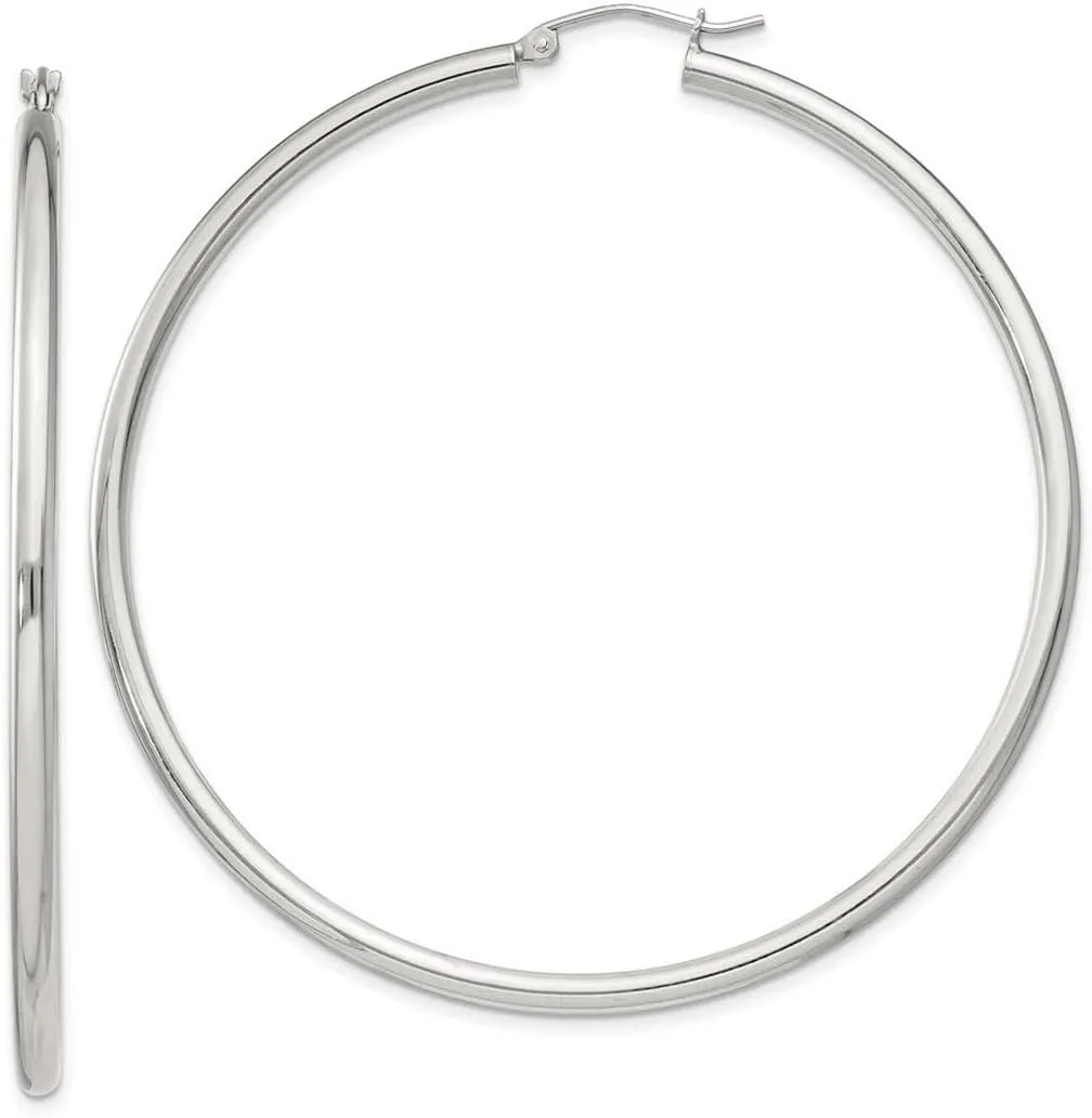925 Sterling Silver 2.5mm Round Hoop Earrings 62x59mm Wide 2.5mm Thick-Hoop Earring for Women