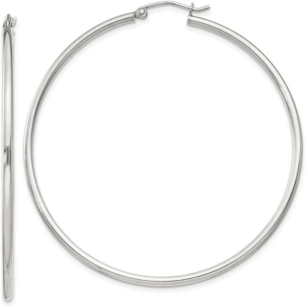 925 Sterling Silver 2mm Round Hoop Earrings 57x55mm Wide 2mm Thick-Hoop Earring for Women