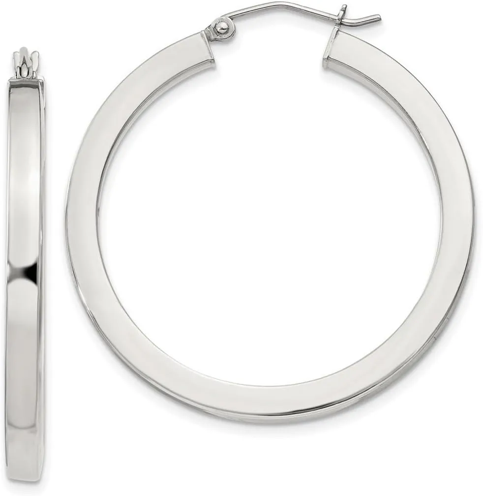 925 Sterling Silver 3x35mm Square Tube Hoop Earrings 36x34mm Wide 3mm Thick-Hoop Earring for Women