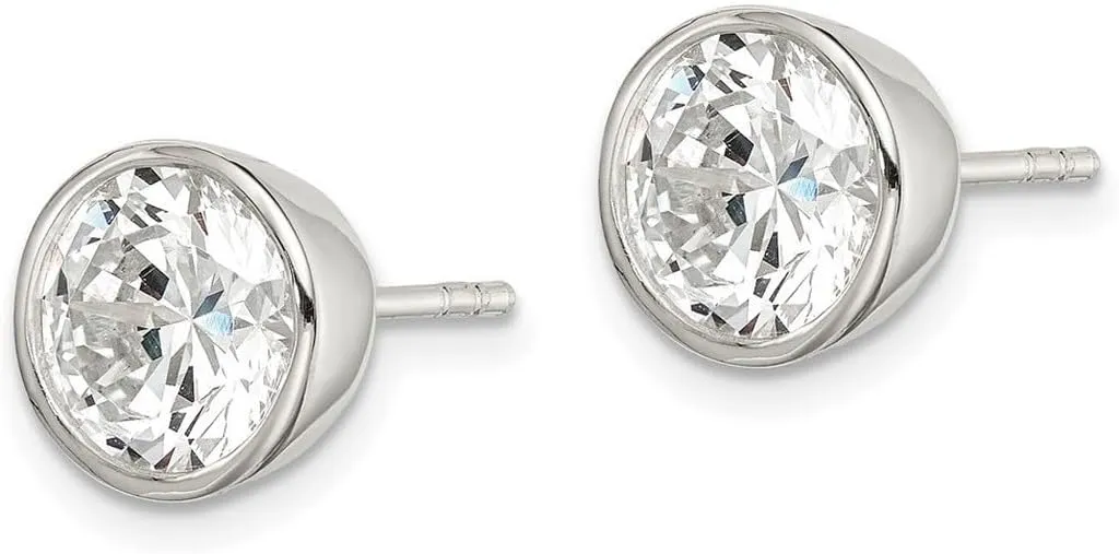 925 Sterling Silver CZ Simulated Diamond Round Bezel Stud Earrings-Stud Earring for Women in