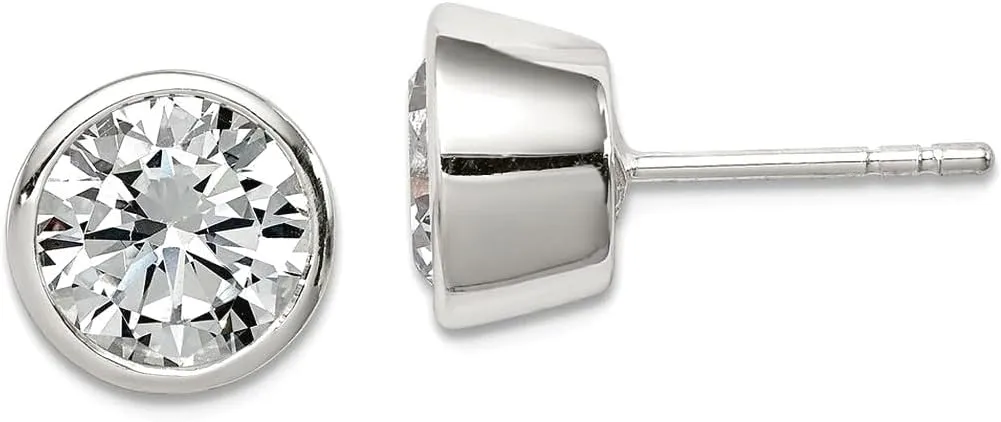 925 Sterling Silver CZ Simulated Diamond Round Bezel Stud Earrings-Stud Earring for Women in