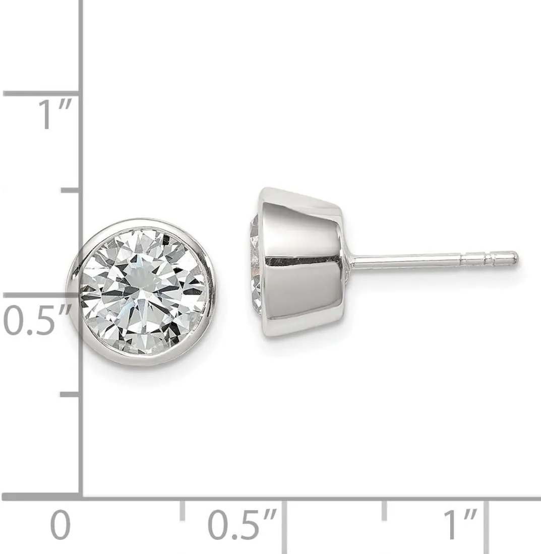 925 Sterling Silver CZ Simulated Diamond Round Bezel Stud Earrings-Stud Earring for Women in