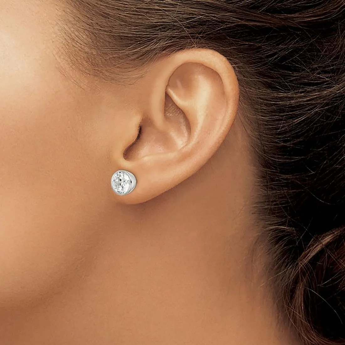 925 Sterling Silver CZ Simulated Diamond Round Bezel Stud Earrings-Stud Earring for Women in