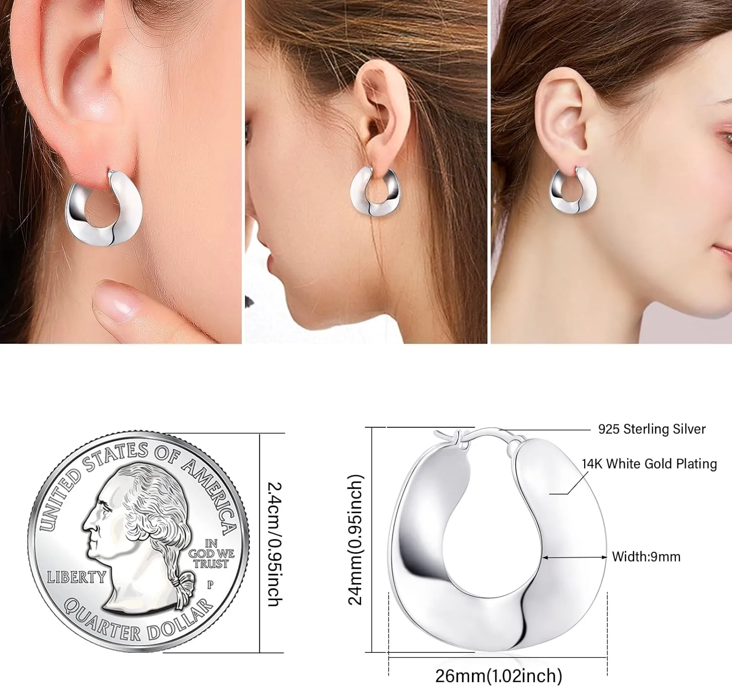 925 Sterling Silver Earrings Silver Hoop Earrings for Women Small Huggie Hoops, Lightweight Chunky Hoops, Hypoallergenic Nickel-Free Elegant Everyday Jewelry, Dainty Silver Earrings for Gifts