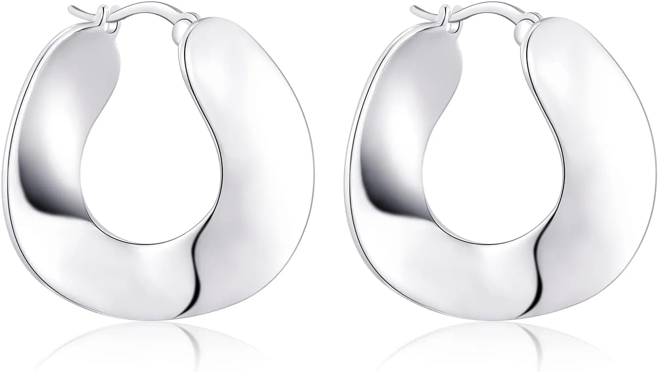 925 Sterling Silver Earrings Silver Hoop Earrings for Women Small Huggie Hoops, Lightweight Chunky Hoops, Hypoallergenic Nickel-Free Elegant Everyday Jewelry, Dainty Silver Earrings for Gifts