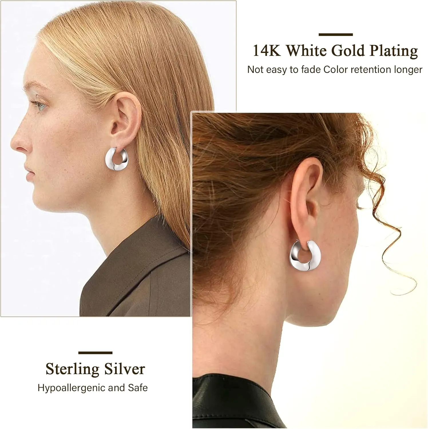 925 Sterling Silver Earrings Silver Hoop Earrings for Women Small Huggie Hoops, Lightweight Chunky Hoops, Hypoallergenic Nickel-Free Elegant Everyday Jewelry, Dainty Silver Earrings for Gifts