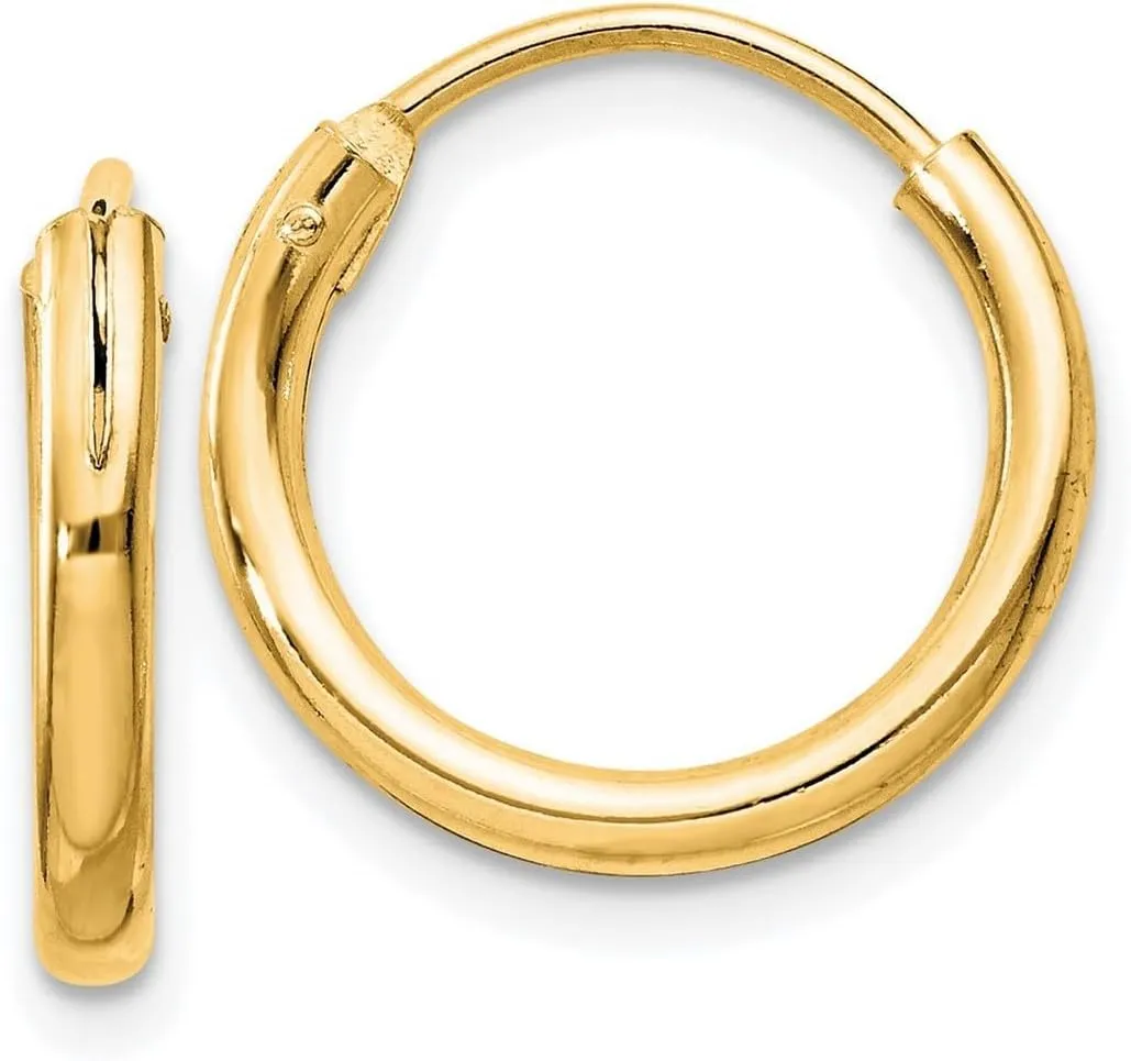 925 Sterling Silver Flash Gold Plated 2mm Endless Hoop Earrings 15x15mm Wide 2mm Thick-Hoop Earring for Women
