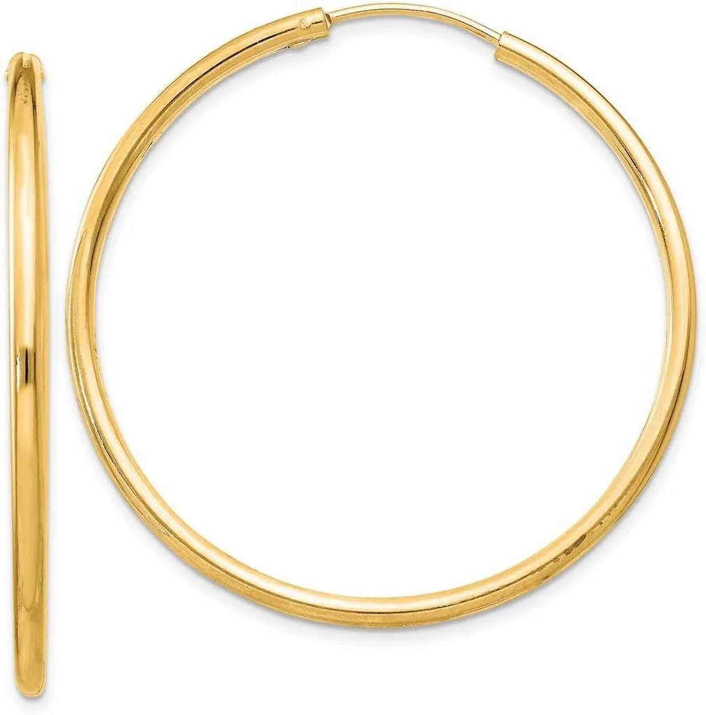 925 Sterling Silver Flash Gold Plated 2mm Endless Hoop Earrings 41x41mm Wide 2mm Thick-Hoop Earring for Women