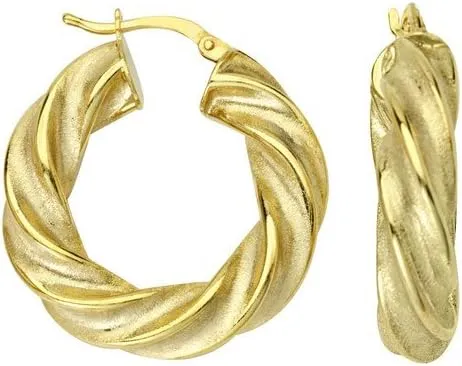 925 Sterling Silver Gold Plated Fancy 15mm Twisted Hoop Earrings-Hoop Earring for Women