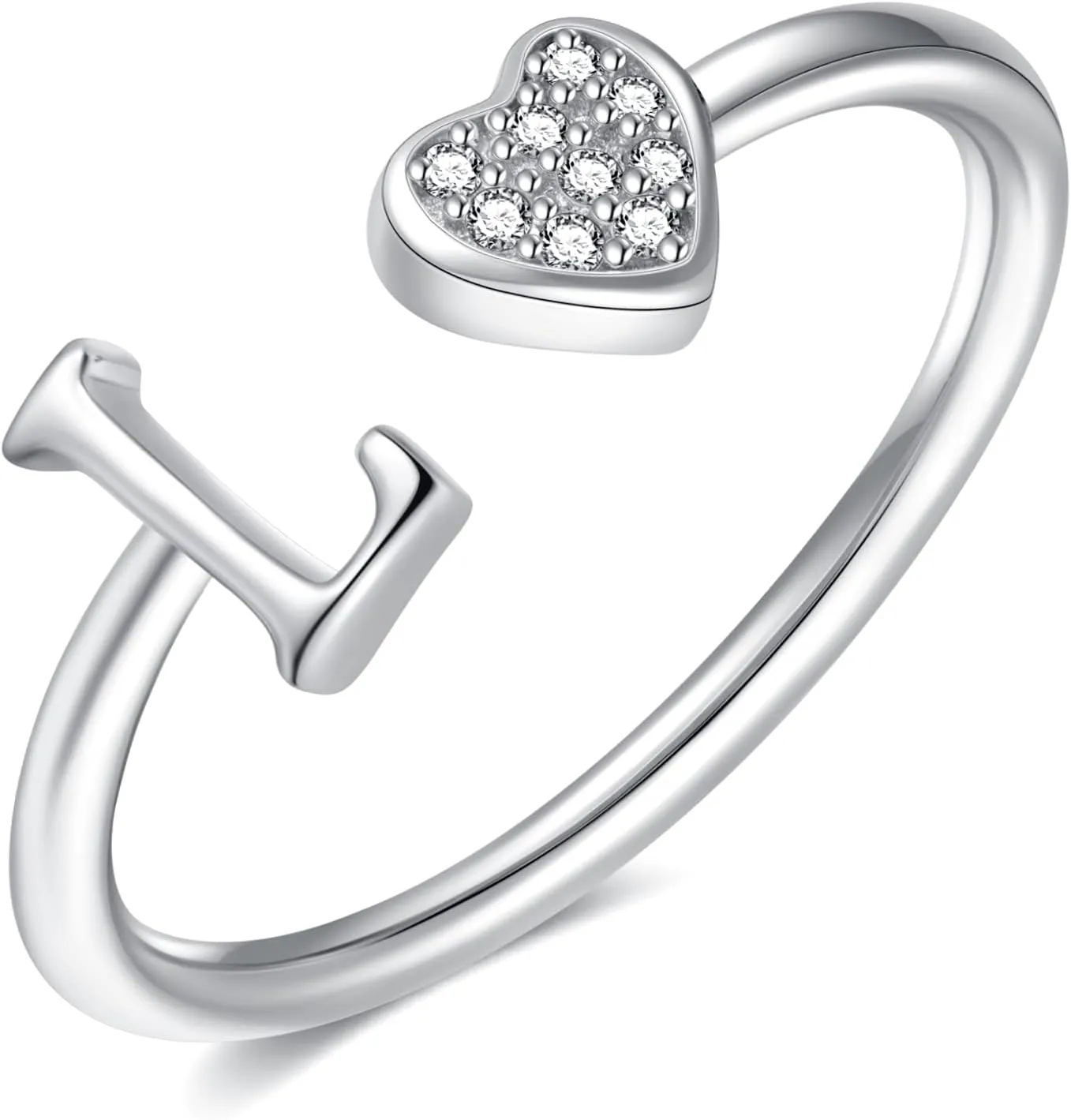 925 Sterling Silver Heart Initial Rings, Adjustable Letter Rings, Stackable Rings for Women - Gifts
