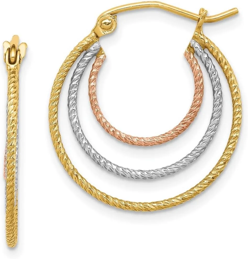925 Sterling Silver Hinged post Yellow and Rose Gold Plated Textured Fancy Hoop Earrings 21x21mm Wide 1.-Hoop Earring for Women