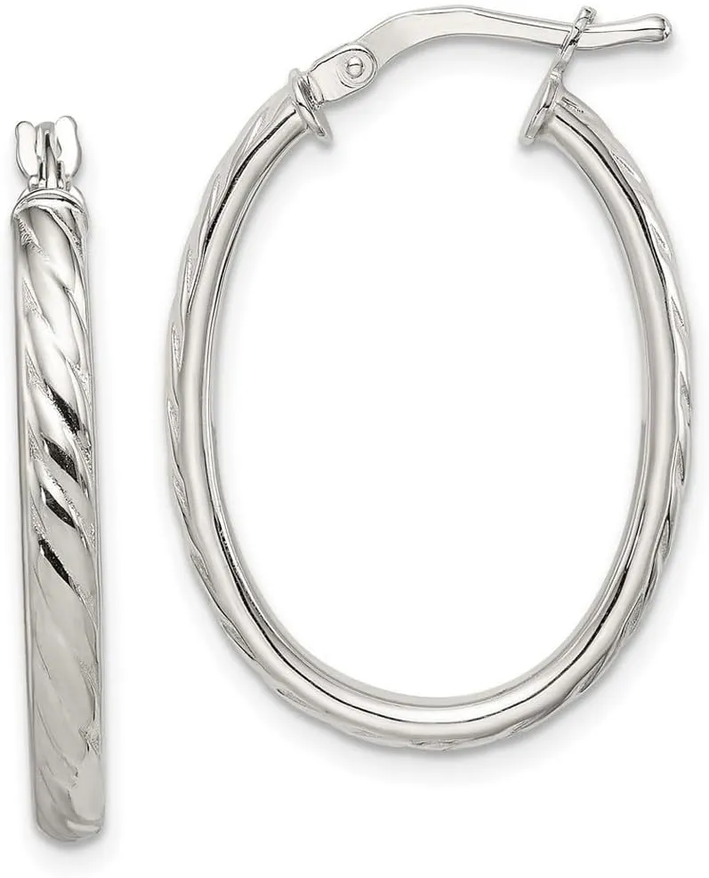 925 Sterling Silver Hinged Textured Hollow Oval Hoop Earrings 25x19mm Wide 3mm Thick-Hoop Earring for Women