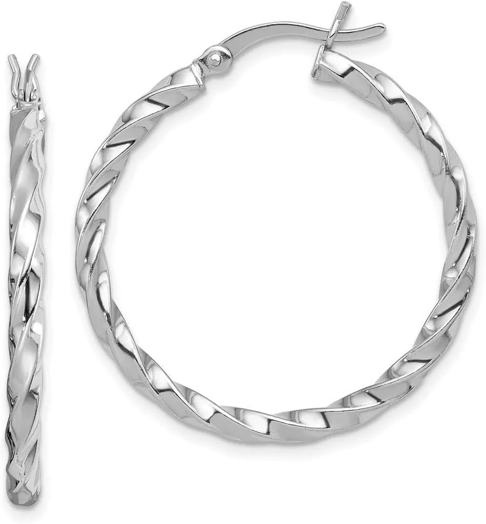 925 Sterling Silver Hollow Hinged Polished Twisted 30mm Hoop Earrings 26x30mm Wide 3mm Thick-Hoop Earring for Women