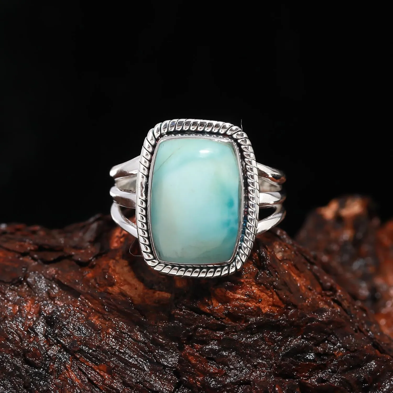 925 Sterling Silver Larimar Ring - Adjustable, Handmade Ring for Women